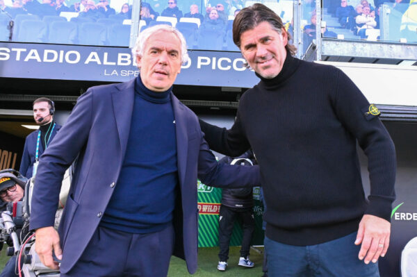 Head Coach Roberto Donadoni (Spezia) and Head Coach Andrea Sottil (Modena)  during  ACF Fiorentina vs Hellas Verona FC, Italian soccer Serie A match in Florence, Italy, December 14 2025